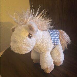Piccolli Plush Toy Horse with Blue Checkered Blanket!